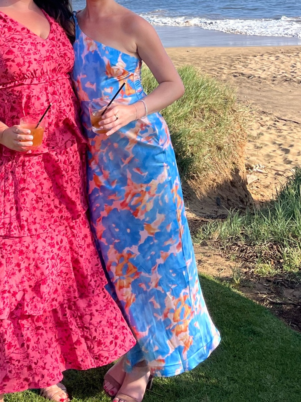 One shoulder blue and orange Dress